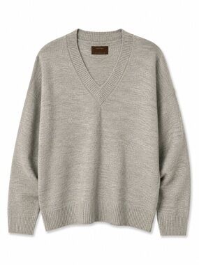 Kerisma Oversized Slouchy V-Neck Sweater Gray Cozy Knit Pullover M/L